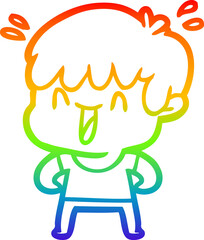 rainbow gradient line drawing of a cartoon laughing boy