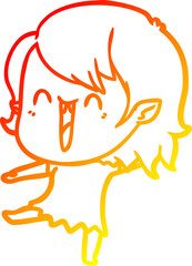 warm gradient line drawing of a cute cartoon happy vampire girl