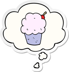 cartoon cupcake with thought bubble as a printed sticker