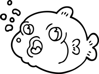 line drawing cartoon fish blowing bubbles