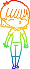 rainbow gradient line drawing of a cartoon woman