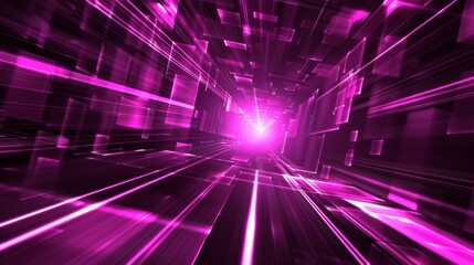 abstract purple pink neon light squares tunnel technology background