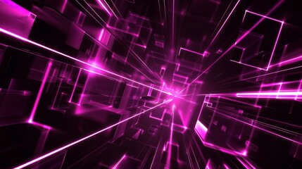 abstract purple pink neon light squares tunnel technology background