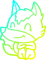 cold gradient line drawing of a friendly cartoon wolf