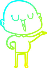 cold gradient line drawing of a happy cartoon bald man