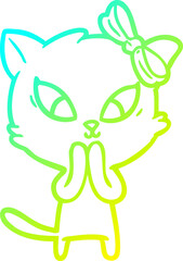 cold gradient line drawing of a cartoon cat