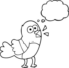 freehand drawn thought bubble cartoon bird