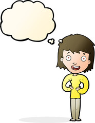 Obraz premium cartoon happy woman with thought bubble