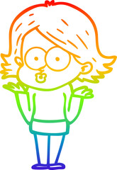 rainbow gradient line drawing of a cartoon girl pouting