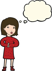 cartoon calm woman with thought bubble