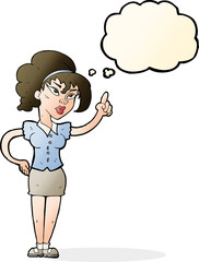 cartoon woman with idea with thought bubble