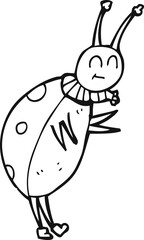 freehand drawn black and white cartoon ladybug