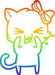rainbow gradient line drawing of a cartoon cat