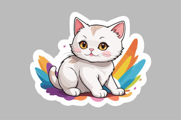Free Vector Cute cat white border cartoon style stickers 