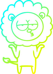 cold gradient line drawing of a cartoon bored lion