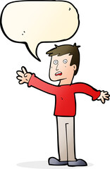 cartoon worried man reaching with speech bubble