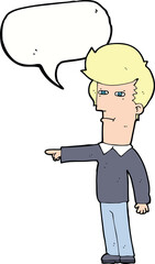 cartoon man blaming with speech bubble