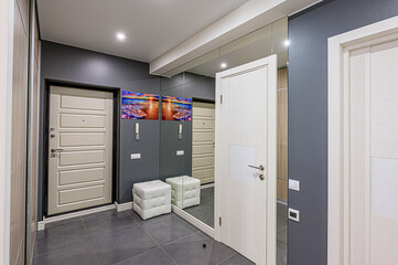 standard room interior apartment. room doors, renovation corridor lobby entrance hall