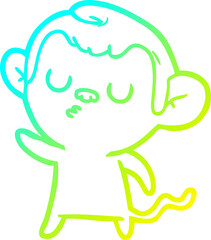 cold gradient line drawing of a cartoon monkey