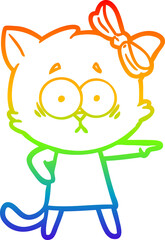 rainbow gradient line drawing of a cartoon cat