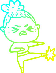 Obraz premium cold gradient line drawing of a cartoon angry woman