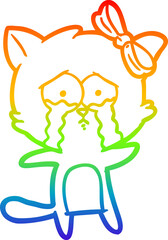 rainbow gradient line drawing of a cartoon cat