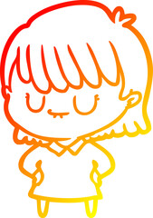 warm gradient line drawing of a cartoon woman