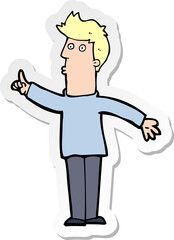 sticker of a cartoon man advising caution