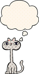 cartoon cat with thought bubble in comic book style