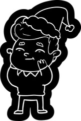 happy quirky cartoon icon of a man wearing santa hat
