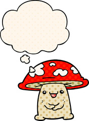 cartoon mushroom character with thought bubble in comic book style