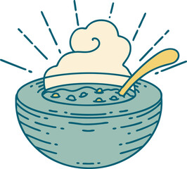 illustration of a traditional tattoo style bowl of soup