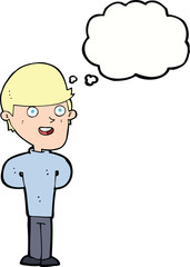 cartoon happy man with thought bubble