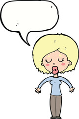 cartoon woman with closed eyes with speech bubble