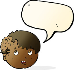cartoon boy with ugly growth on head with speech bubble