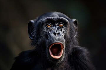 Startled Ape shocked. Primate mammal travel. Generate Ai