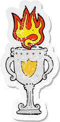 retro distressed sticker of a cartoon trophy