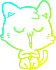 cold gradient line drawing of a cartoon cat singing