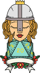 Retro Tattoo Style human fighter with natural 20 roll