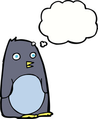 cartoon penguin with thought bubble