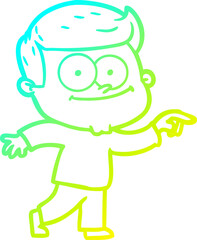 cold gradient line drawing of a cartoon happy man