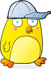 freehand drawn cartoon bird in cap