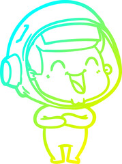 cold gradient line drawing of a happy cartoon astronaut