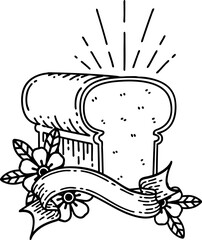 scroll banner with black line work tattoo style loaf of bread