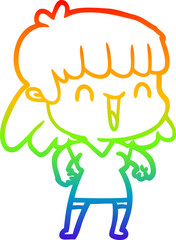 rainbow gradient line drawing of a cartoon woman