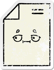 distressed sticker of a cute cartoon sheet of paper