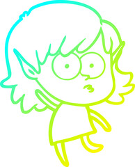 cold gradient line drawing of a cartoon elf girl staring