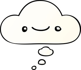 happy cartoon face with thought bubble in smooth gradient style