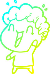 cold gradient line drawing of a cartoon happy man