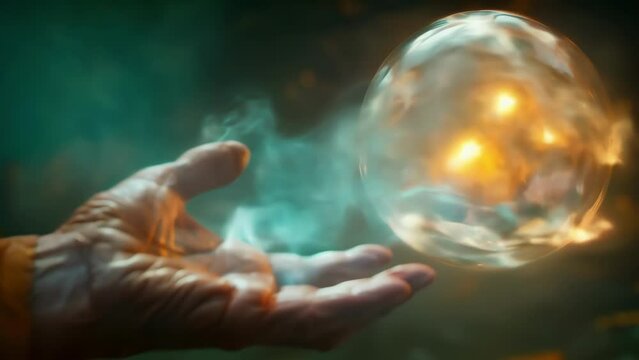 A hand reaching out to touch a floating orb representing the connection between the physical and metaphysical realms.